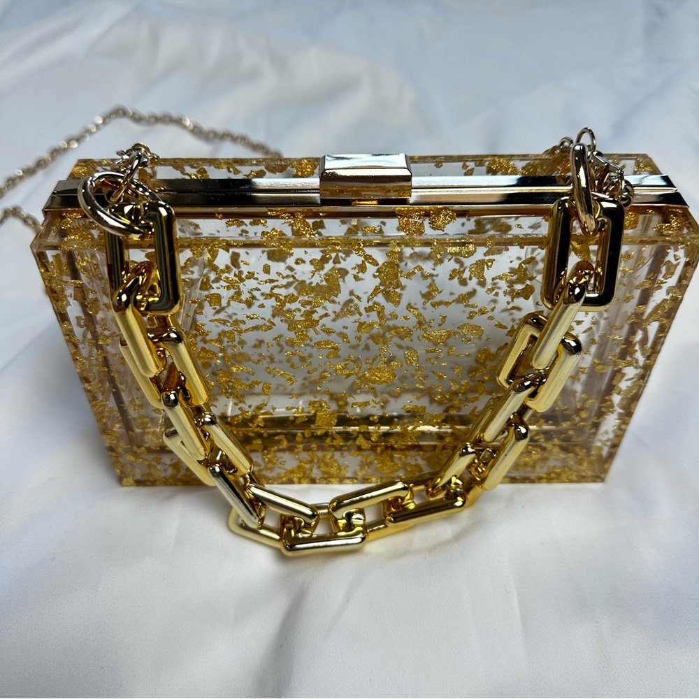 Concert festival Gold Flake Clear Acrylic hard plated Crossbody Bag & clutch